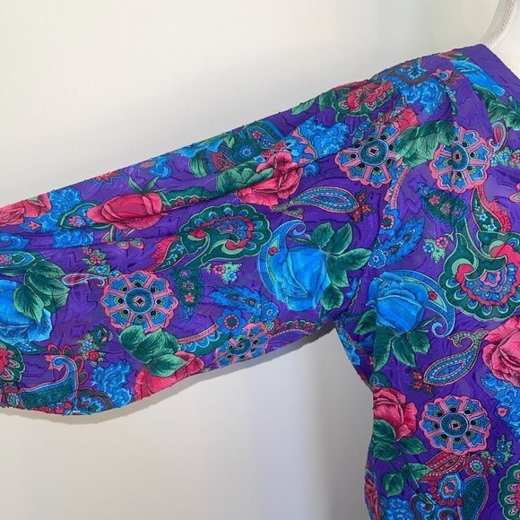 Diane Freis Skirt Set Womens Vintage Floral Purple Red Blue Polyester Top Button - Picture 14 of 15